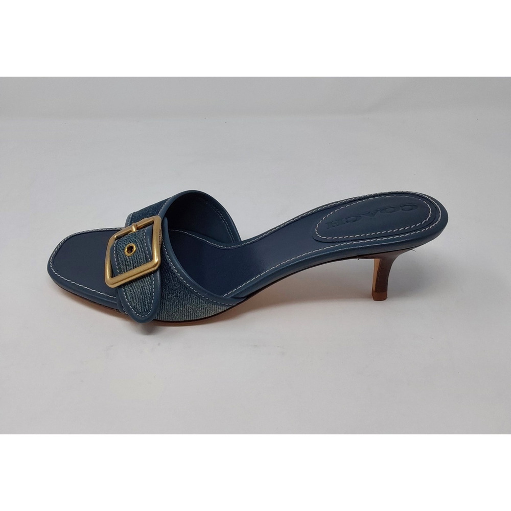 Coach Margot Dark Indigo Denim Buckle Heels Sandals Womens Size 8 - Picture 7 of 16